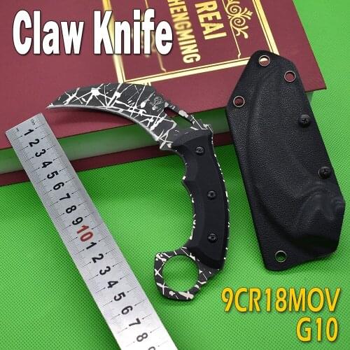SOLO Hunting CS GO Fixed Knife Karambit Tactical Combat Survival Neck Claw Knife Outdoor Hiking Self-Defense Tool 9CR18MOV Steel