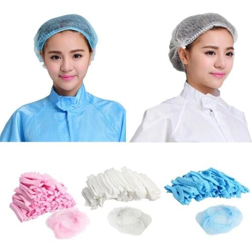 100Pcs Disposable Salon Hair Hat Anti Dust Net Bouffant Cap Non-Woven Head Cover Hat Elastic Cleaning Hair Protect Hat Cap