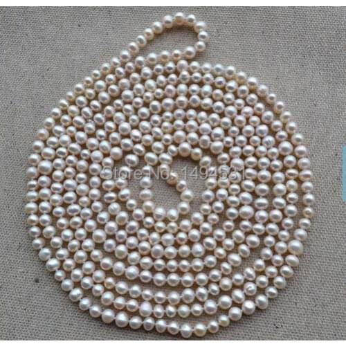 Wholesale Pearl Jewelry - 100 Inches 6-7mm Long White Color Genuine Freshwater Pearl Necklace,Handmade Jewellery