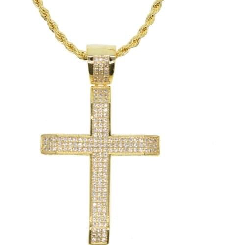 Hip Hop copper Gold Color Cross Pendant Necklace Religious Iced Out ZIRCONIA Crucfix Necklace Jewely For Men with Chain 24
