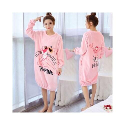 Daeyard Flannel Sleep Lounge Women Autumn Winter Long Sleeve Nightdress Plus Size Sleepwear Cute Cartoon Night Dress Homewear