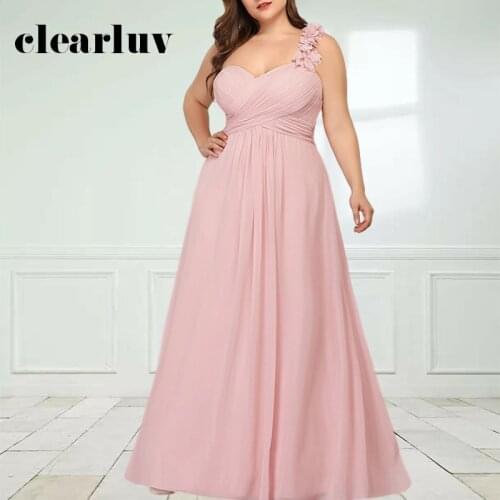 Appliques One Shoulder Bridesmaid Dress DR1563 Boat Neck Women Party Dresses For Wedding Pink A-Line Long Vestidos De Fiesta