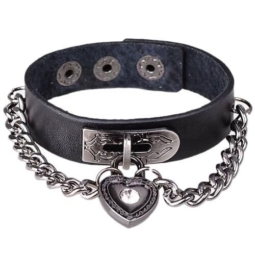 Punk Style Charm Chain Leather Bracelet Unisex Metal Bracelet Buckle Heart For Women Wristband