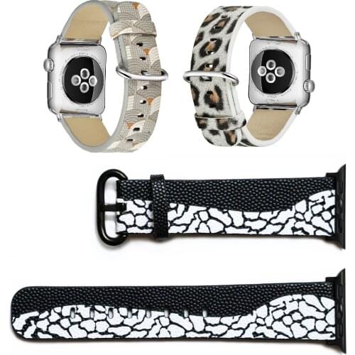 Genuine Leather for Apple Watch Leopard Bands 38 40mm 42 44mm for iWatch SE Womens Strap Classic Wristband Series 6 5 4 3 2