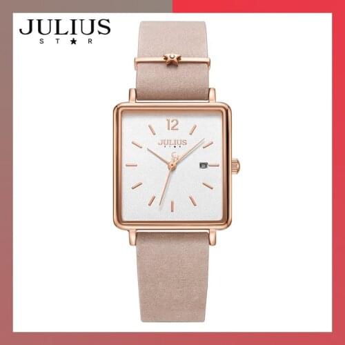 Julius JS-048 Luxury series Women Sapphire Glass Stainless steel Watch Date Square Ladies Quartz Business Relojes Free Bangle