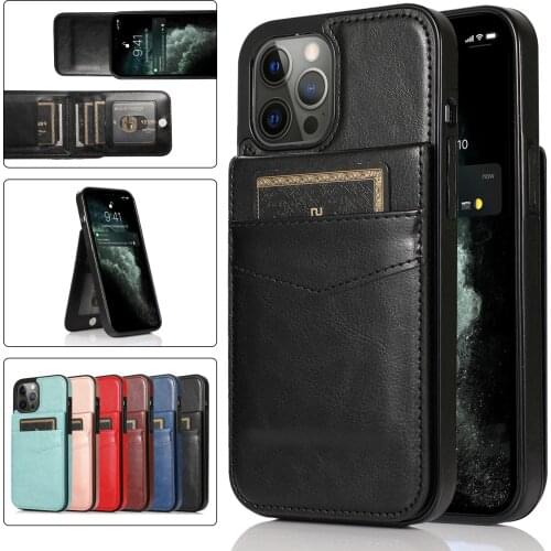 Case for iPhone 11 12 Mini Pro Max 6 6s 7 8 SE 2020 Plus X XS XR Luxury Wallet Cover with Cards Holder Leather Phone Bags
