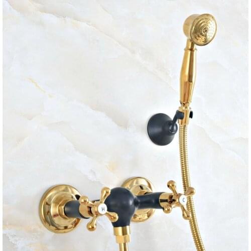 Luxury Gold Color Brass Black Oil Rubbed Bronze Wall Mounted Bathroom Hand Held Shower Head Faucet Set Bath Mixer Tap mna518