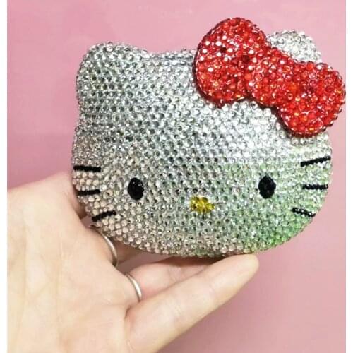 Handmade Kitty Cat Mirror Rhinestones Portable Pocket Helloo Kitty Cute Mirror Flip Makeup Decor Mini KT Desk Decorative Mirrors