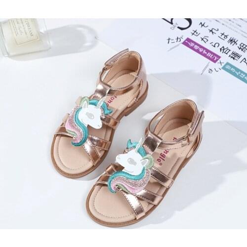 Toddler Girls Unicorn Sandals Summer Rose Gold Little Girls Shoes Cute Animal Sandals Kids Birthday Party Shoes Holiday Glitter
