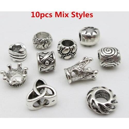 10Pcs/Pack viking Rune silver hair braid dread dreadlock beard beads rings tube for women men hair accessories