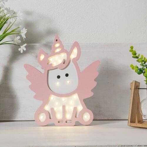 New Nordic Kids Room Decor Wood Unicorn Angel LED Night Lights Unicorn Angel Baby Boy Girl Chilrens Bedroom Night Lights Decor
