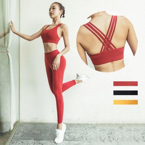 Sport Women Yoga Suit Crop Top Cross Back Bra High Waist Yoga Pants 2 Piece Set Women Sport Leggings And Top Sets