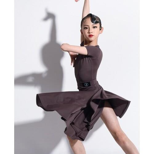 Dance Costume Dress for Girls Latin Ballroom Rumba Dress Skirt Dancewear Dancer Bodysuit Summer Short Sleeve Latin Dance Dress