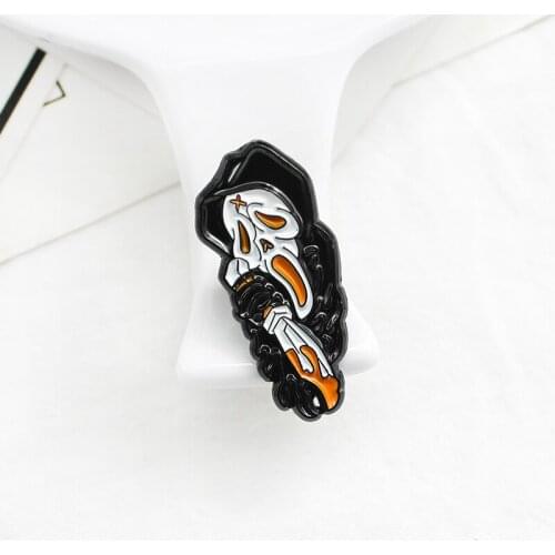 Dark Horror Skeleton ghost Holding a knife bloody Brooch Devil Gothic Cowboy leather coat of arms Halloween gift