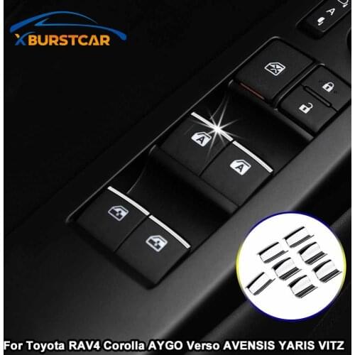 Xburstcar for Toyota RAV4 Corolla AYGO Verso AVENSIS YARIS VITZ Accessories 7Pcs/Set Chrome Car Windows Lifter Button Cover Trim