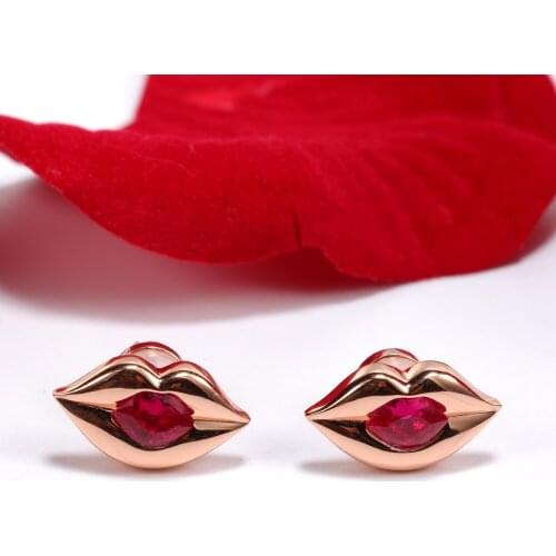 925 Sterling Silver Fine Jewelry Sexy Red Lips Stud Earring for Womens Girls Party Birthday Christmas Valentines Day Gifts