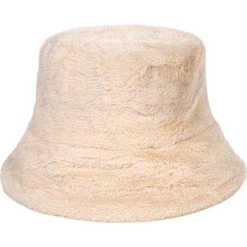 Faux fur Winter Bucket Hat For Women High Quality Solid Artificial Fur Warm Female Cap Outdoor Sunscreen Sun Hat Panama Lady Cap