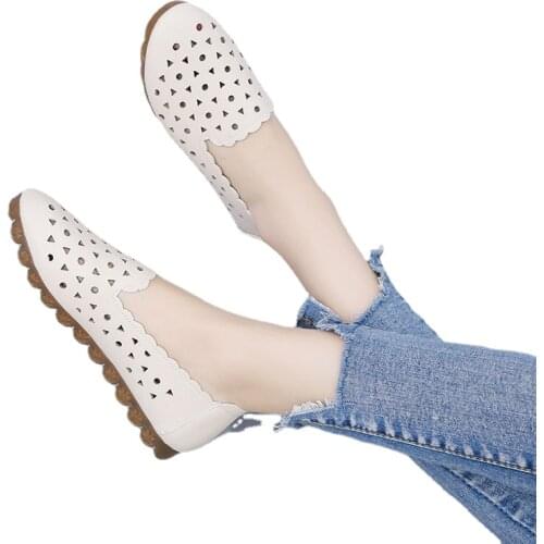 Hollow peas shoes womens summer 2021 all-match shallow single shoes flat small leather shoes flat shoes women leather flats