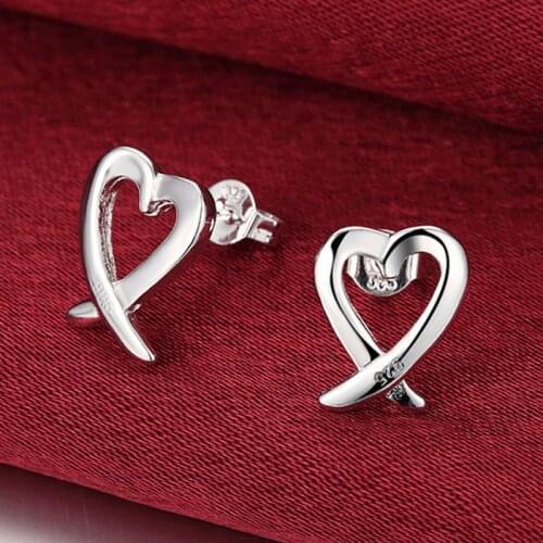 DOTEFFIL 925 Sterling Silver Hollow Heart Stud Earrings For Woman Wedding Engagement Fashion Party Charm Jewelry