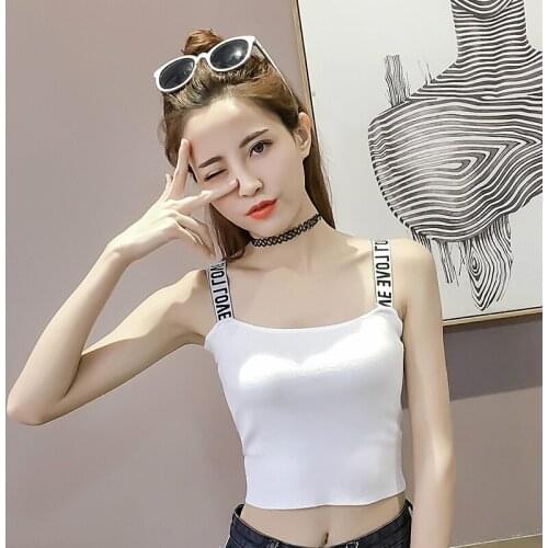 2019 Letter shoulder strap vest female tight sexy dew navel knit strap short section anti-lighting wrapped chest top summer wear
