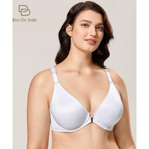 Womens Plus Size Front Closure Bra Seamless Non-padded Full Coverage Floral Jacquard Underwire Racerback