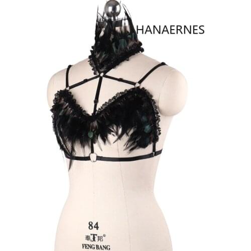 Harajuku harness Lingerie Women Bra Garters Leather Harness Adjustable HARNESS BRA Bondage Erotic Lingerie Feather Cage Bra