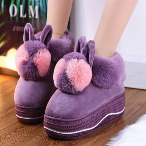 Winter womens high-heeled cotton shoes home interior cute fashion non-slip warmth thick-soled cotton shoes 2021 new