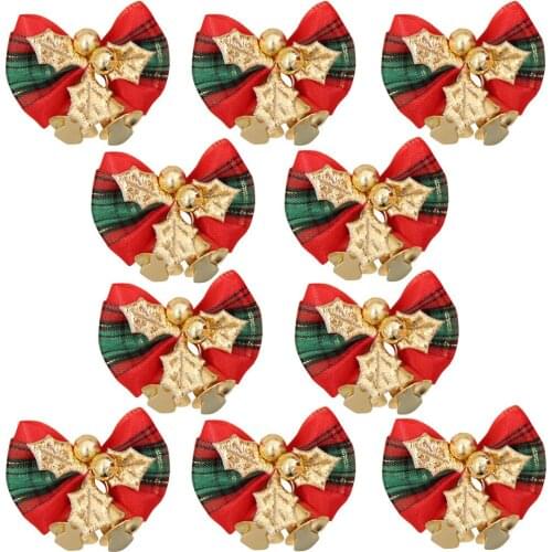 10PC Christmas Tree Decoration Xmas Bowknot Bell Party Garden Wedding Ornament Christmas Decoration For Home Happy New Year