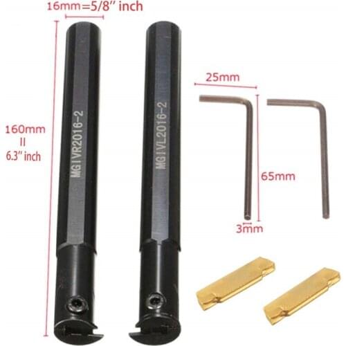 2PCS 5/8" MGIVR2016-2 MGIVL2016-2 Lathe Boring Bar Grooving Cut-Off Tool Holder with 2PCS MGMN200-G NC3020 Insert