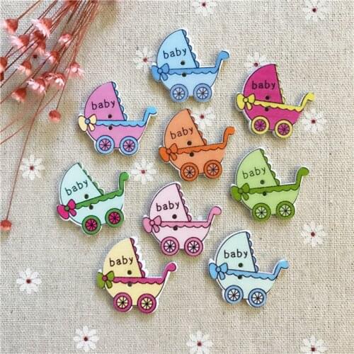 500pcs Mixed Baby Trolley Carriage Wooden Buttons Pram 2 Holes Sewing Embellishments Scrapbooking 32x35mm Babys Cartoon Button