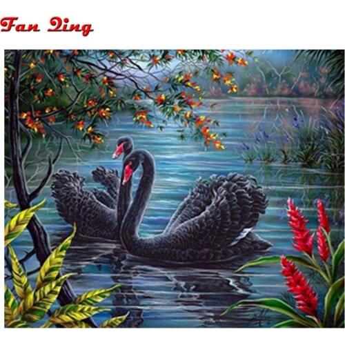 5D DIY full circle diamond painting black swan diamond embroidery animal cross stitch mosaic gift