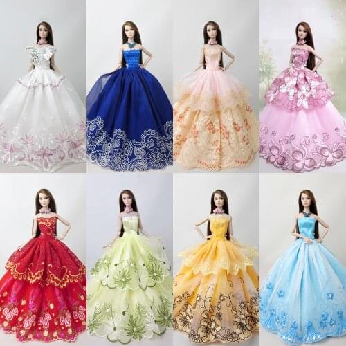 Besegad 8pcs Doll Lace Satin Long Princess Formal Evening Dresses Wedding Dress Gown Clothes Outfits Accessories for Barbie Toys