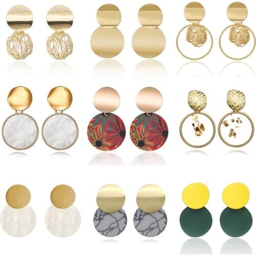 Boho Scrub Round Print Big Stud Earrings Elegant Retro Personality Geometric Pattern Circle Earings Bijoux Women Party Jewelry