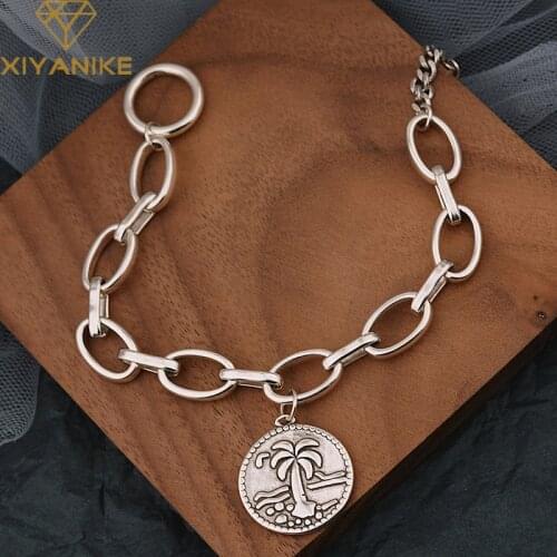 XIYANIKE 925 Sterling Silver Round Brand Coconut Tree Pendant Chain Bracelet Female Fashion OT Buckle Summer Simple Jewelry