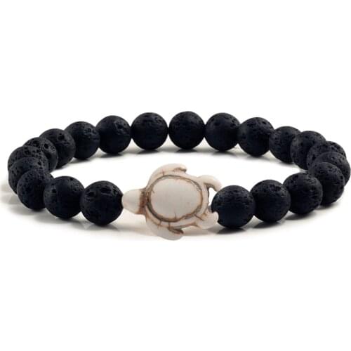 Summer Style Sea Turtle Black Lava Natural Stone Beads Bracelet Women Men Handmade Elastic Bracelets Bangles Beach Lucky Jewelry