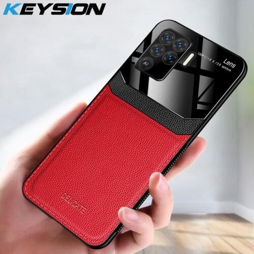 KEYSION Fashion Case for OPPO A94 4G F19 Pro Leather Mirror Glass Shockproof Phone Back Cover for Reno 5 Lite 5F 5K 5 Pro 5G