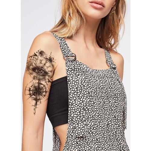 Ink Line Temporary Tattoo Sticker Black Eye of God Compass Letters Totem Fake Tattoos Waterproof Tatoos Arm Large Size Women Men