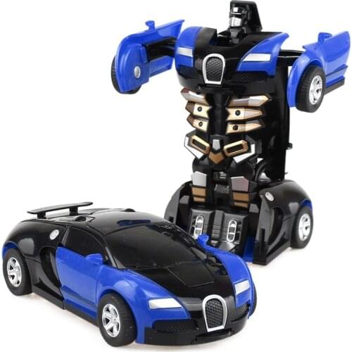 Kids One-Key Transformed Toy Diamond Bugatti Inertial Impact PK Auto Robot Car Toys