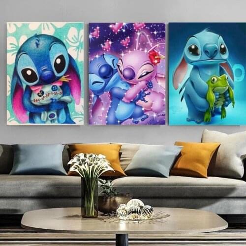 Disney Anime Lilo & Stitch Canvas Painting Posters Cartoon Stitch Print Art Wall Pictures for Kids Gift Living Room Decor Oil