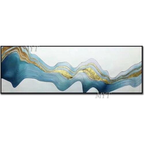 Two Kinds Of Color Blue And Gold Soft Curves Handpainted Wall Art Home Decor Picture Modern Oil Painting On Canvas Beautiful