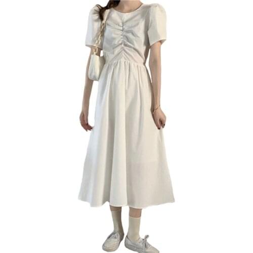 Elegant White Dress Womens Summer New Bow Puff Sleeve Dress Temperament Women 2021 New Retro For Party Wedding Dresses Fashion