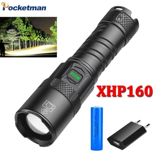 New XHP160/XHP99 LED Flashlight USB 5 Modes Rechargeable Flashlights Aluminum Tactical Flashlight Waterproof Torch Tail Rope