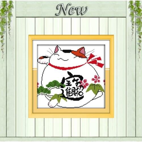 The fortune cat cartoon decor painting counted print on canvas DMC 14CT 11CT Chinese Cross Stitch Needlework Set Embroidery kits