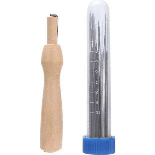 18pcs DIY Wool Felting Needles Handle Felt Tools Starter Kit With Storage Bottle Wood Handles Three Sizes Needles