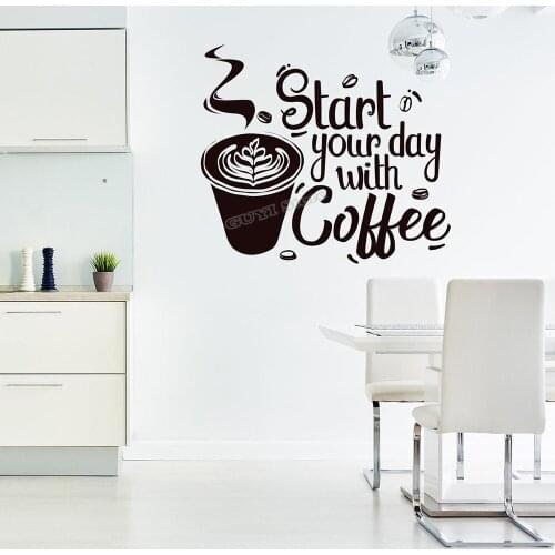 Coffee Quote Wall Sticker Vinyl Kitchen Quotes Cafe Wall Decal for Cafe Home Dining Room Decoracion Mural Coffee Decals B533