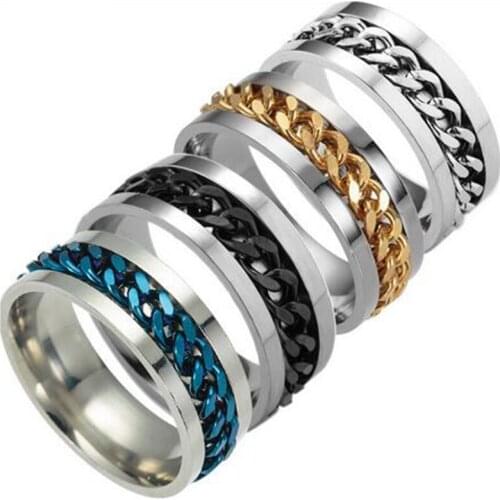 24pcs COLOR mix GOLD/SILVER/BLACK/BLUE stainless steel SPINNER rings High Level Quality Men Spin Wedding Ring Unique Jewelry