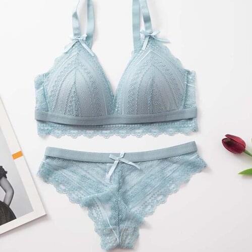 Fashion Push Up Solid Color Sexy Bra Set Wireless Brassiere Set Deep V Bras Lace Lingerie Set Women Comfortable Underwear Sets