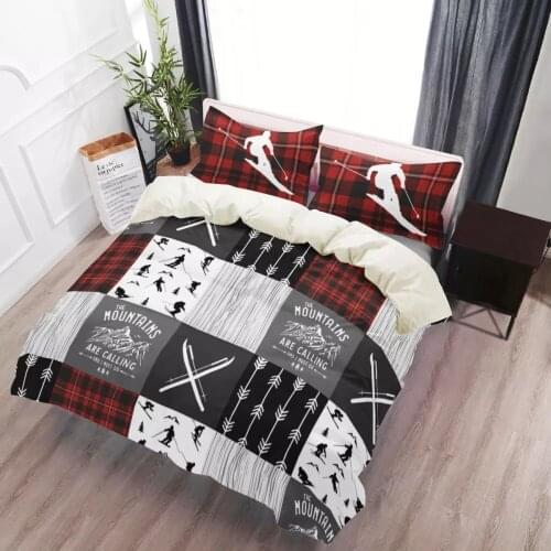 Skier Bedding Set Duvet Cover for Boys Gifts Skiing Pattern Quilt Cover Set Bed linen Bed Twin Single Double Sizes Pillow Case
