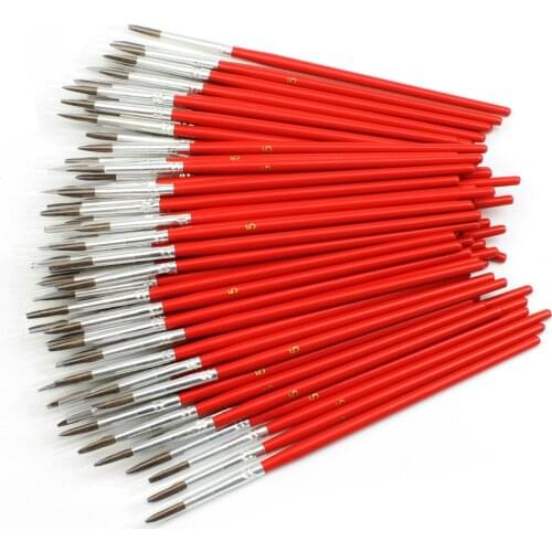 6pcs/set red birch Short rod horse hair small gouache water color painting pen children suit art Painting supplies stationery