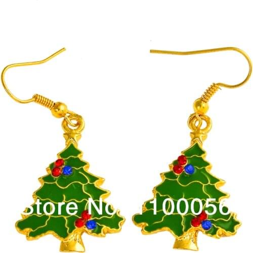 Min Order $10!! 6pcs/lot Christmas Souvenir Rhinestone Jewelry Ear Stud Christmas Tree Earrings For Kids Dress X0888